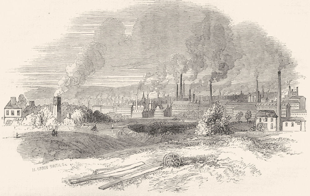 GLASGOW. Glasgow, from Rutherglen 1850 old antique vintage print picture